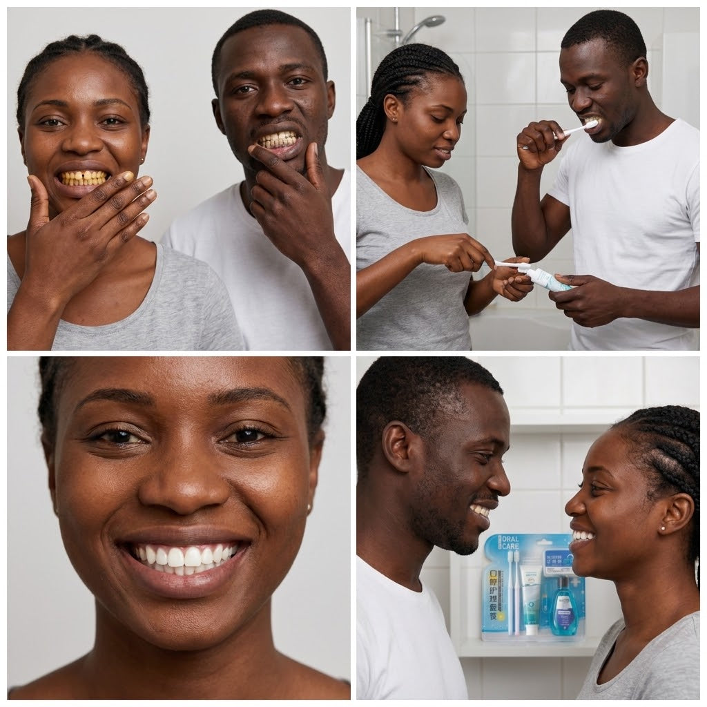 Kit Dentaire Complet – Dites Adieu aux Dents Jaunes et à la Mauvaise Haleine ! haleine composé de 2 brosse a dents ,bain de bouche,dentifrice et une boîte de fil dentaire