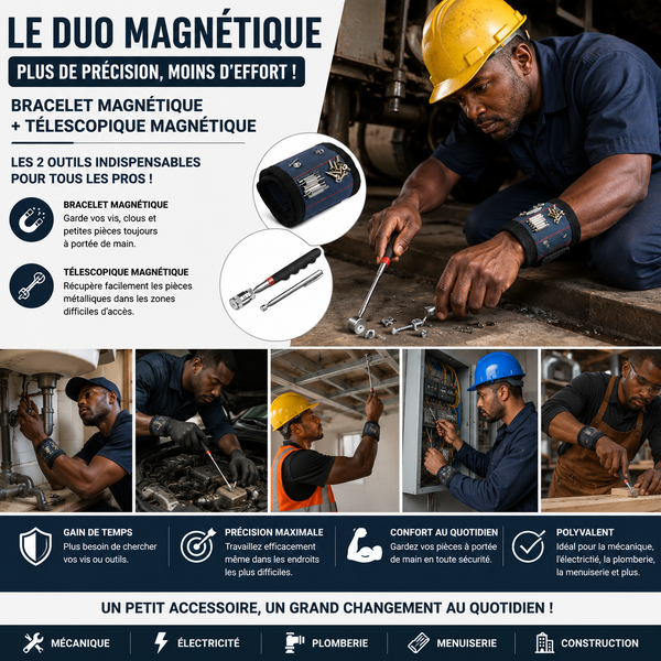 boutique

👉 Pack Magnétique Professionnel 3-en-1 Bracelet Magnétique et Bâton Télescopique aimanté LED ⭐⭐⭐⭐⭐ 4.9 / 5 2639 avis vérifiés